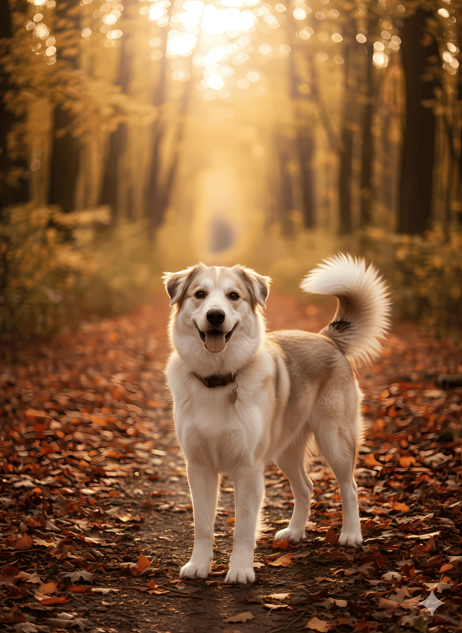 Memorial pet portrait - autumn forest path #view-dog