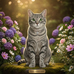 Memorial cat portrait - flower tribute #view-cat