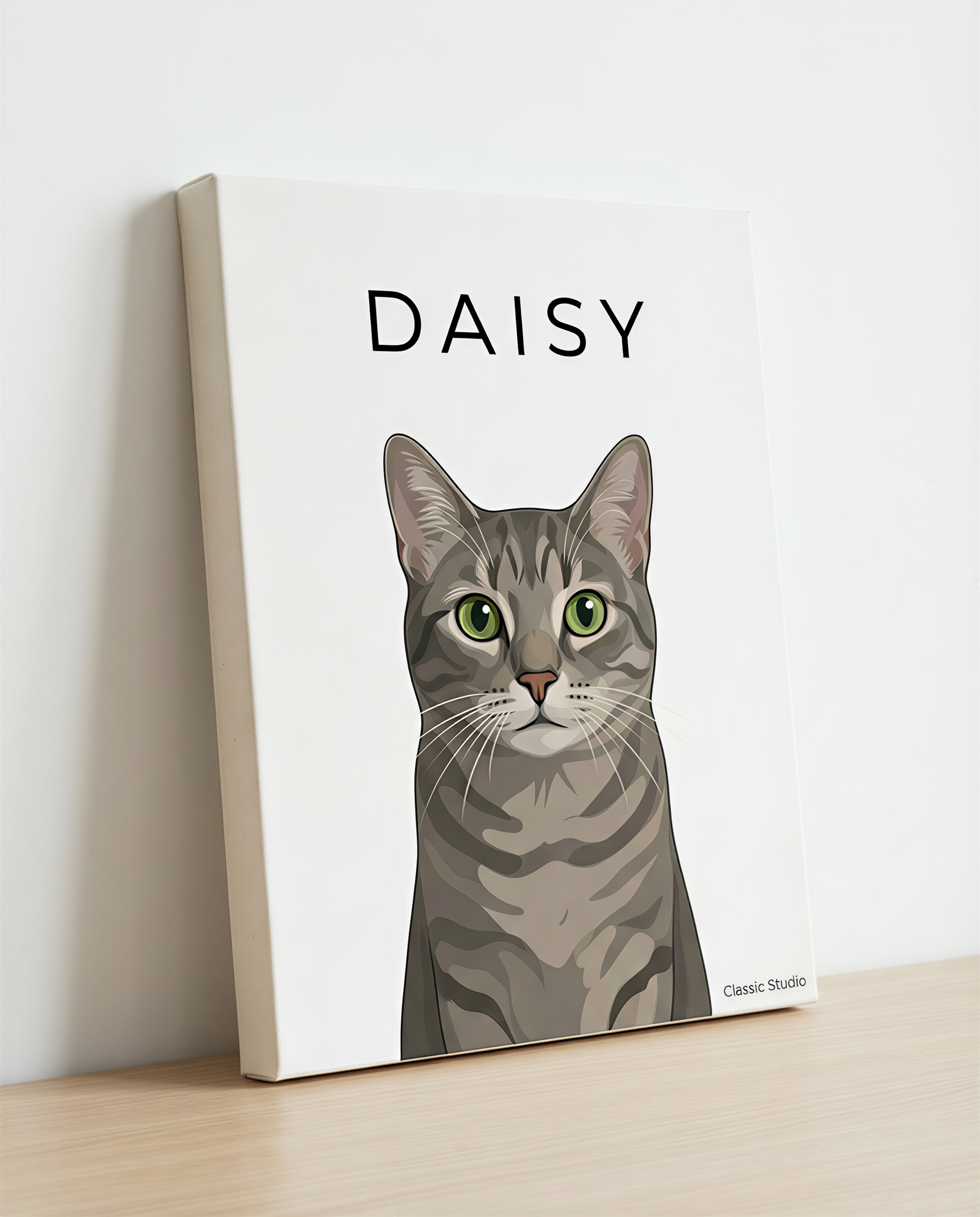 Minimalist pet portrait - 11x14 canvas cat mockup #view-cat