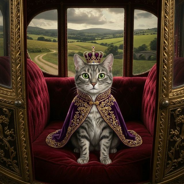 Royalty cat portrait - ornate carriage #view-cat