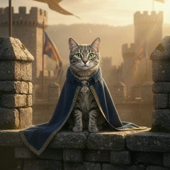 Royalty cat portrait - blue cape castle #view-cat