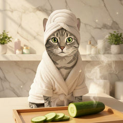 Spa Day cat portrait - towel turban spa #view-cat