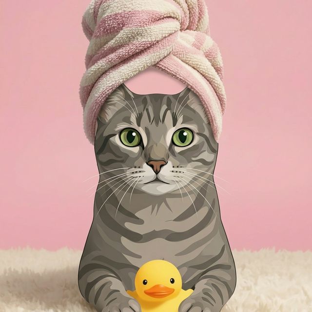 Spa Day cat portrait - towel wrap pink #view-cat